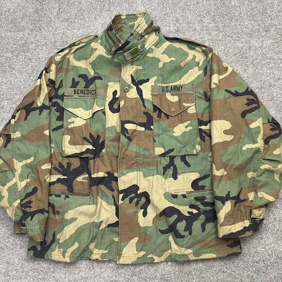 Vintage US Army M65 Field Jacket Mens Large Short Woodland Camo Cold Weather 90s - Picture 1 of 9